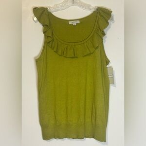 Merona Tank Top Women’s Size XL Lime‎ Green Ruffled Sleeveless Cotton Blend New